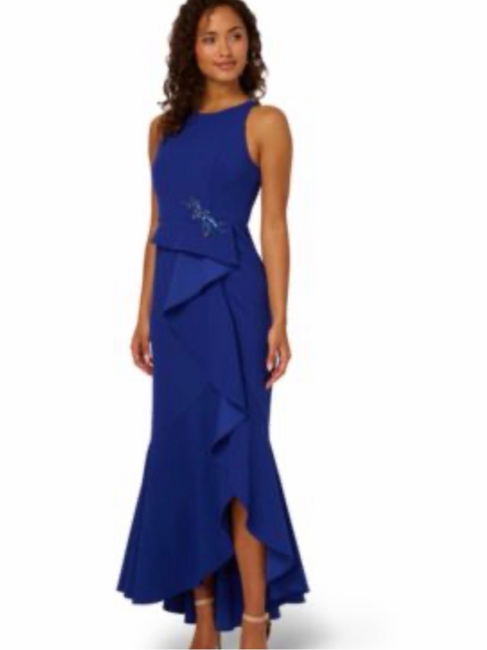 Adrianna Papell Blue Studio Beaded Knit Crepe Gown